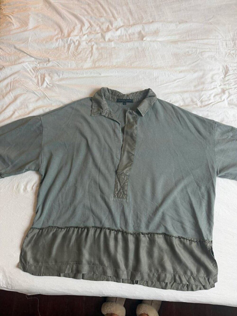 Burning Torch Los Angeles Oversized Mixed Media Polo Tunic Top Grey M